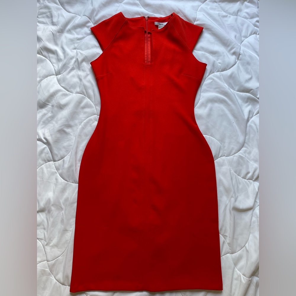 Red Fitted Bar III Work Dress with cap sleeves and Bodycon pencil skirt fit